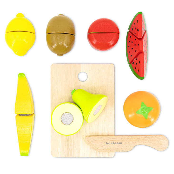 Planche à découper et fruits en bois naturel multicolore pour