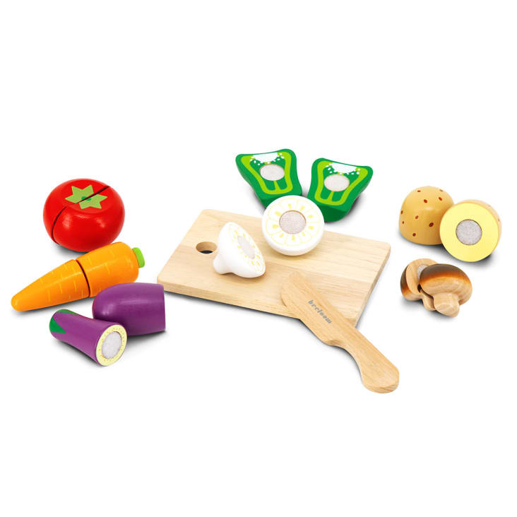 Planche à découper légumes pour enfants en bois naturel multicolore cropped-10