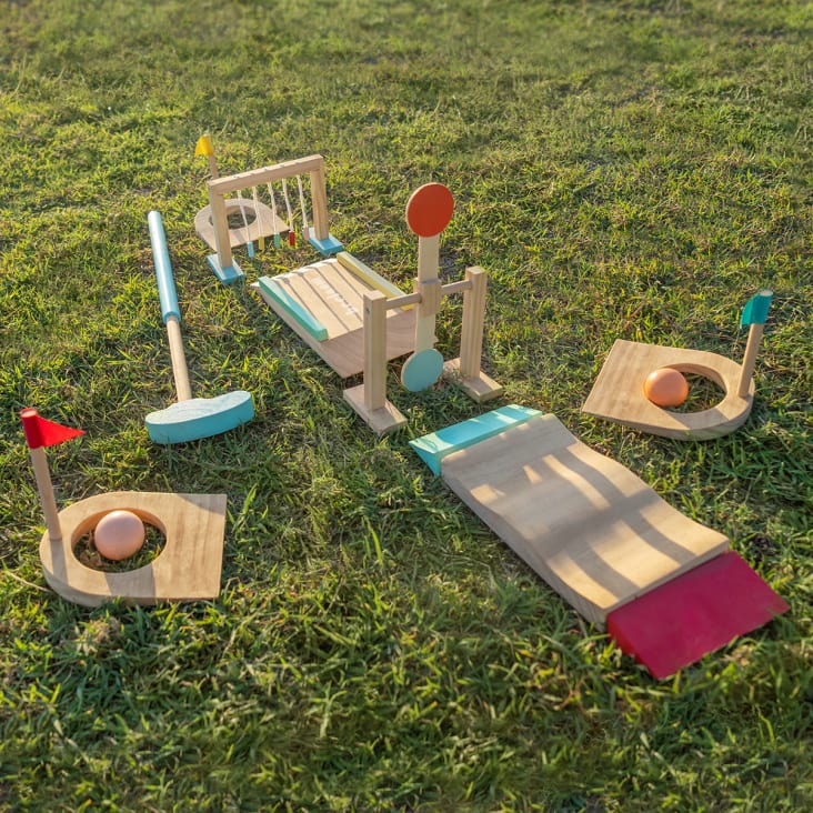 Kit de minigolf pour enfants en bois naturel multicolore