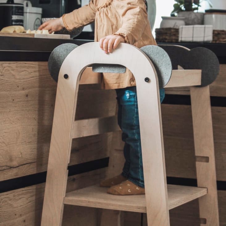 Tour d'apprentissage pour enfants en bois naturel gris panda