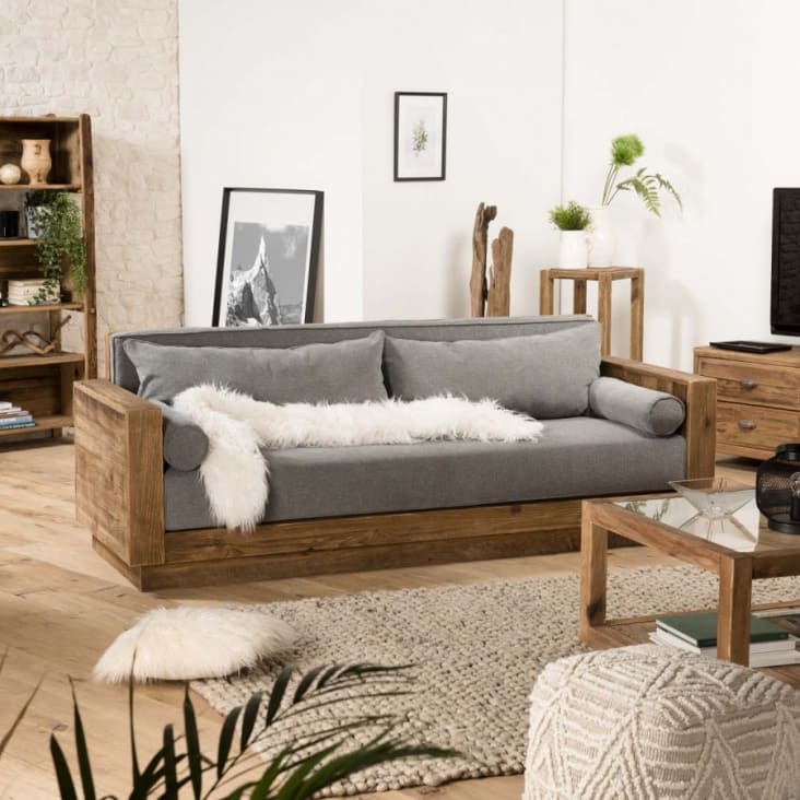 Que agradable aprobar negocio Sofá de 3 plazas de madera pino reciclada y tela gris ANDRIAN | Maisons du  Monde