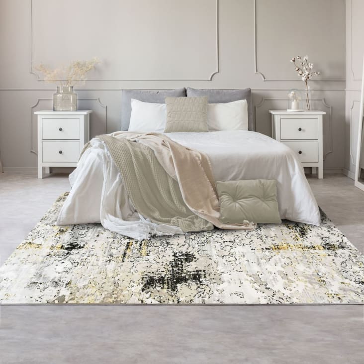 payé Tappeto rotondo – grigio oro – 120 x 120 cm – Bordatura effetto marmo,  moderno motivo vintage boho, tappeto per soggiorno, camera da letto