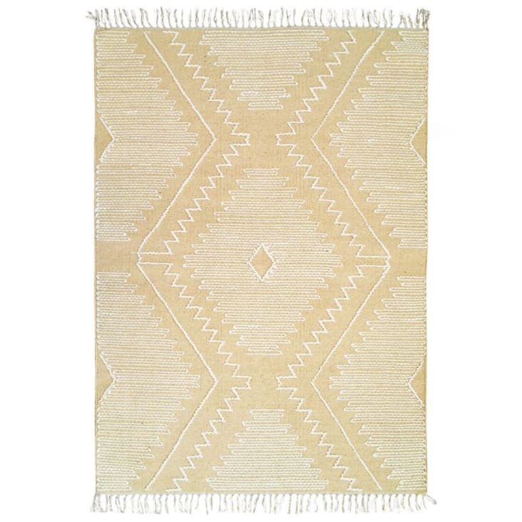 Tappeto Salotto Boho Beige 90x150 Cm - Cotone Tessuto A Mano Con Frange, Lavabile In Lavatrice