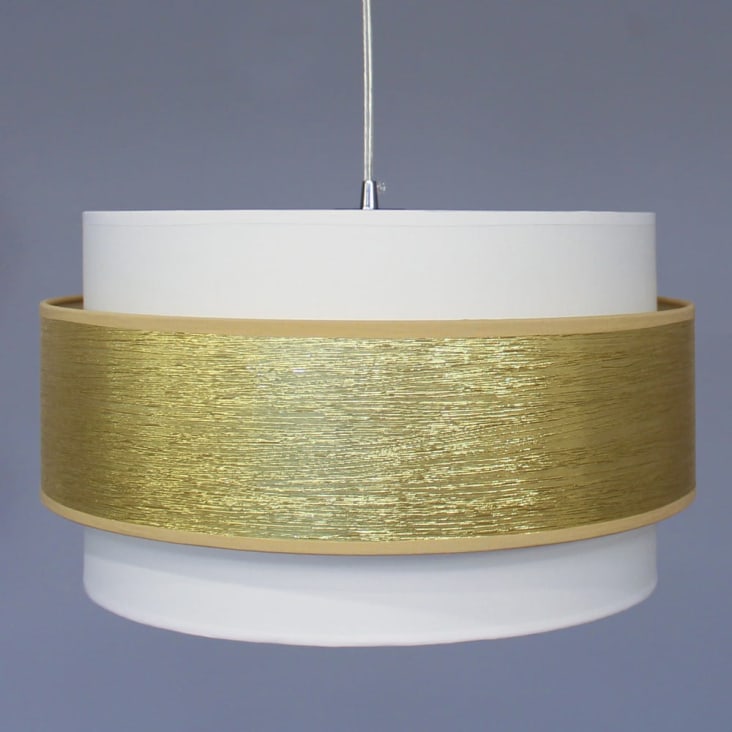 Lámpara de techo dorado con triple pantalla de lino 40 cm diámetro-MENIDA cropped-2