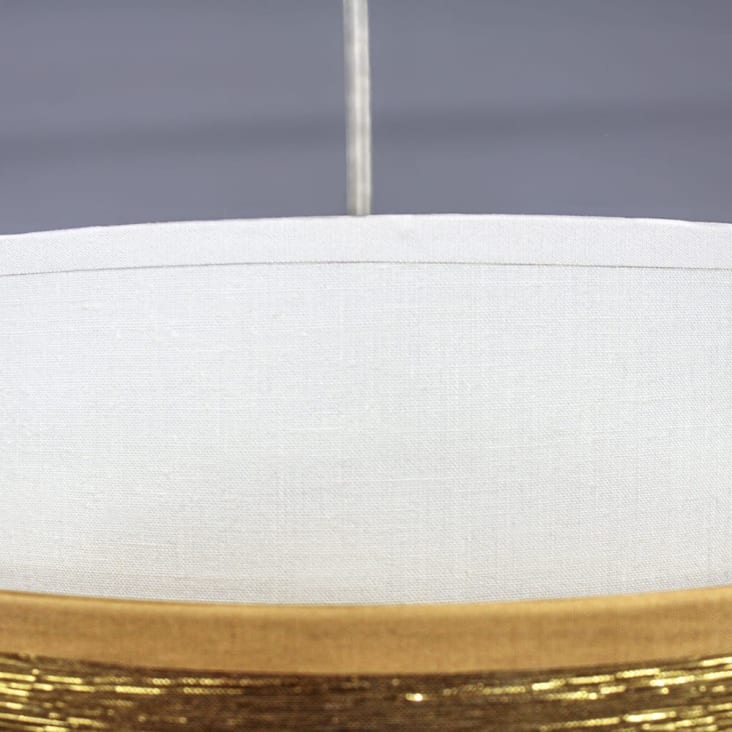 Lámpara de techo dorado con triple pantalla de lino 40 cm diámetro-MENIDA cropped-5