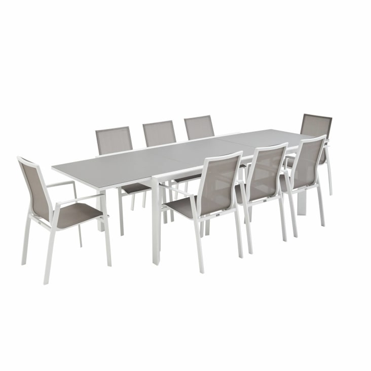 Salon de jardin blanc et taupe en aluminium table et 8 fauteuils-Washington