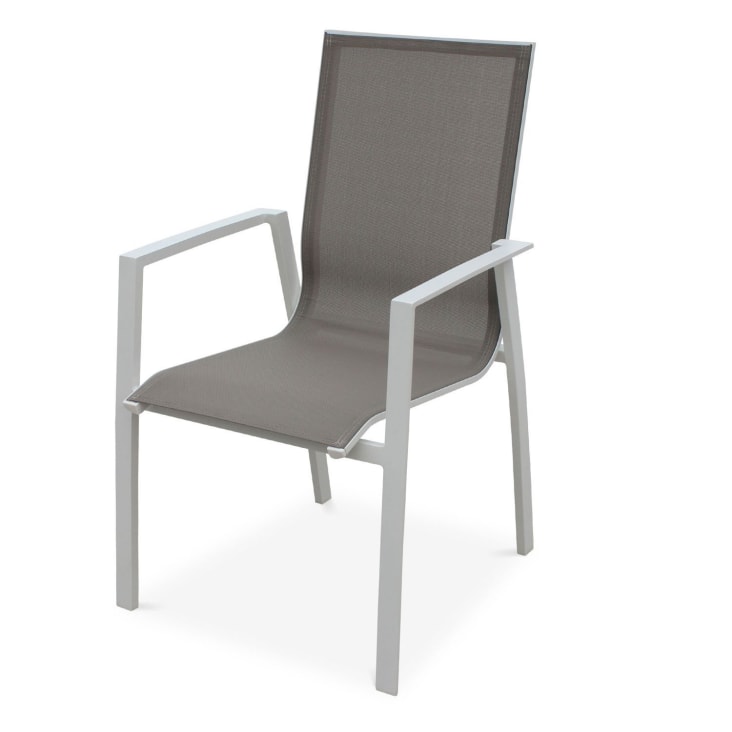 Salon de jardin blanc et taupe en aluminium table et 8 fauteuils-Washington cropped-3