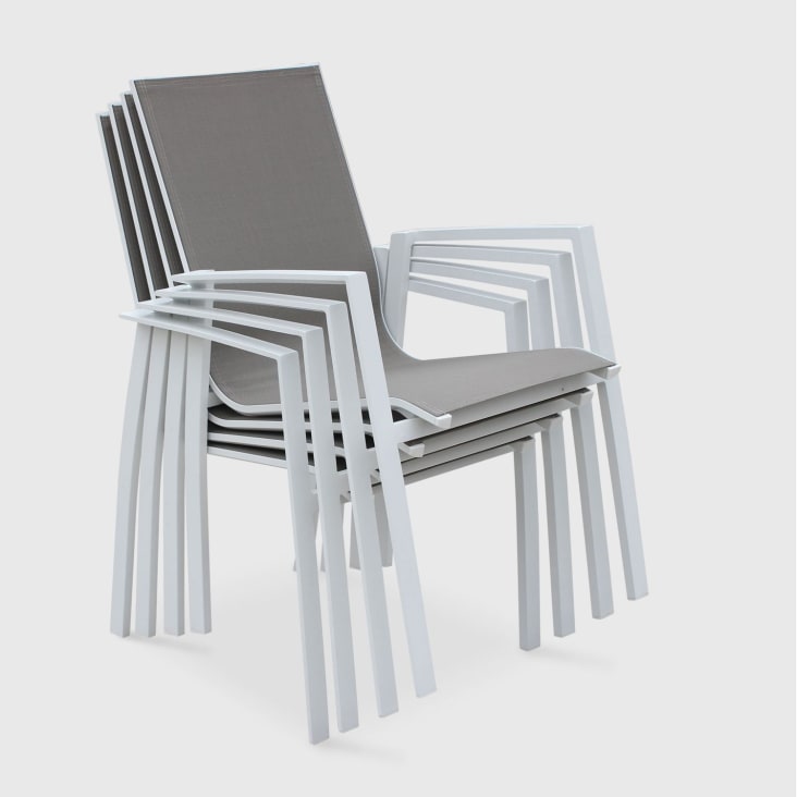 Salon de jardin blanc et taupe en aluminium table et 8 fauteuils-Washington cropped-6