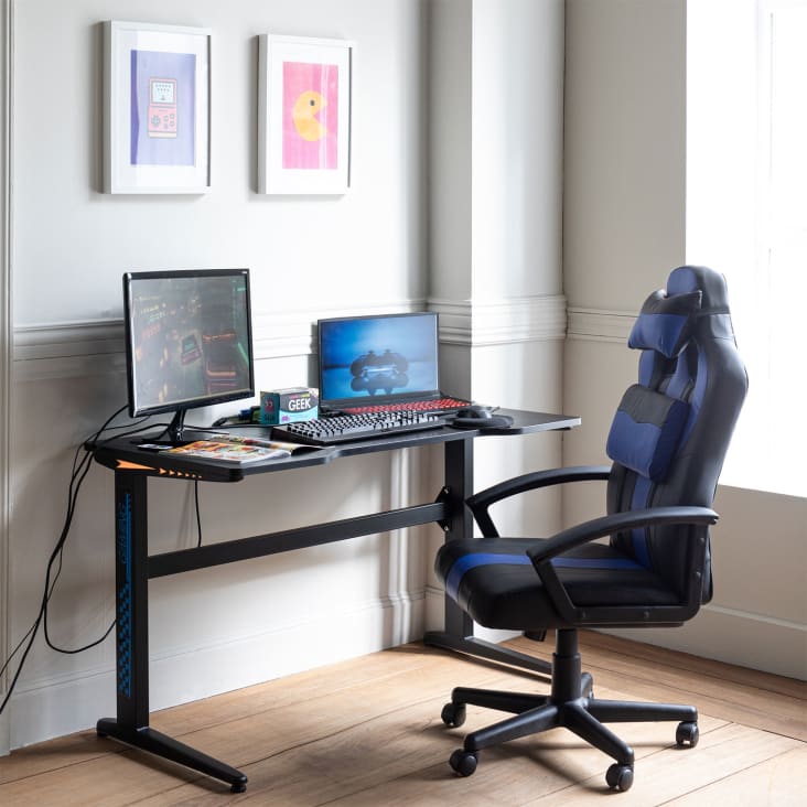 Silla gaming X-ONE regulable en altura, silla escritorio juvenil en Negro y  Azul
