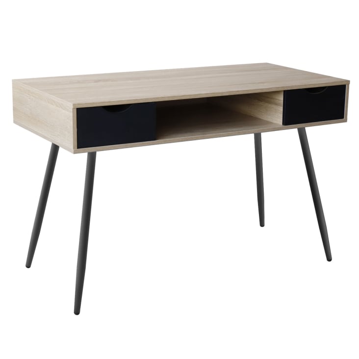 Bureau style scandinave bois avec tiroirs noirs-Bjorn