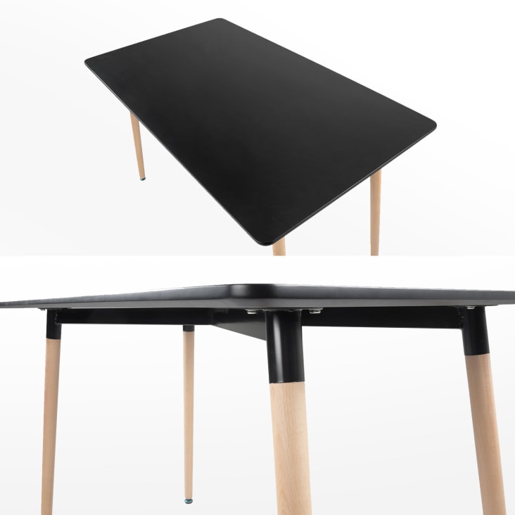 Table à manger rectangulaire style scandinave noire et bois de hêtre-Pia cropped-5