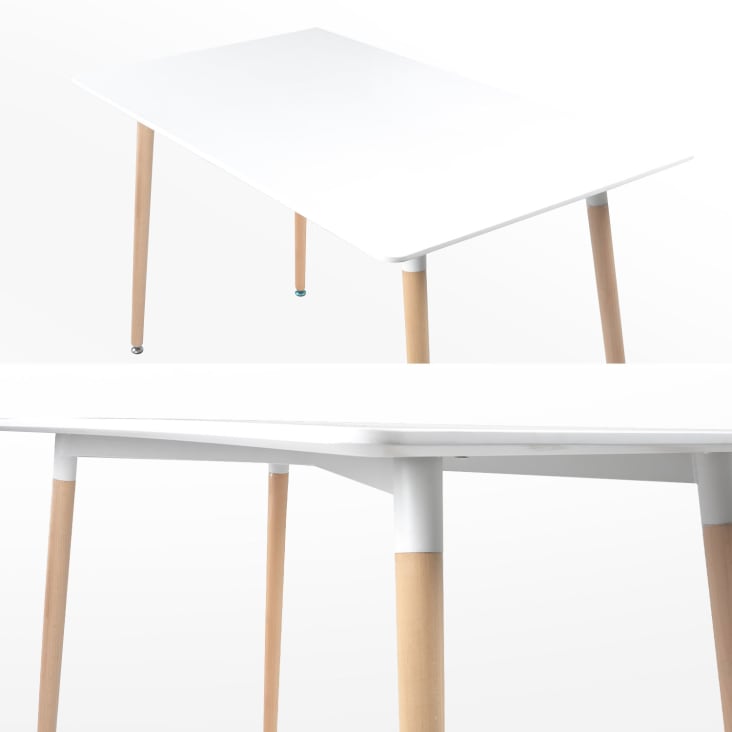 Table à manger rectangulaire style scandinave blanche et bois de hêtre-Pia cropped-5