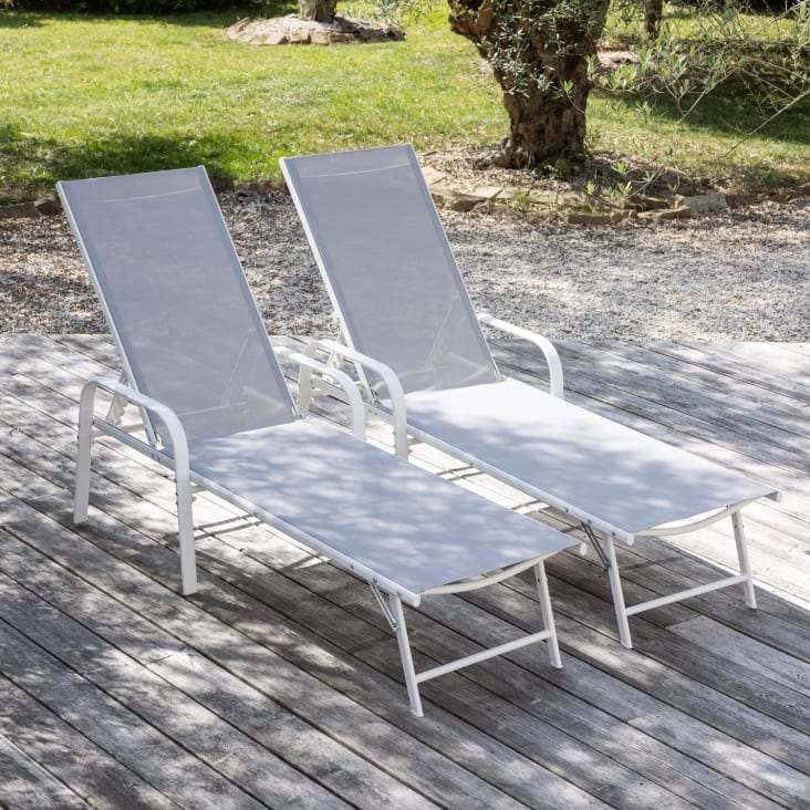 Set 2 Sedie Pieghevoli Da Giardino Con Schienale Reclinabile | Grigio Chiaro, Acciaio E Tessuto PVC - Foto 12