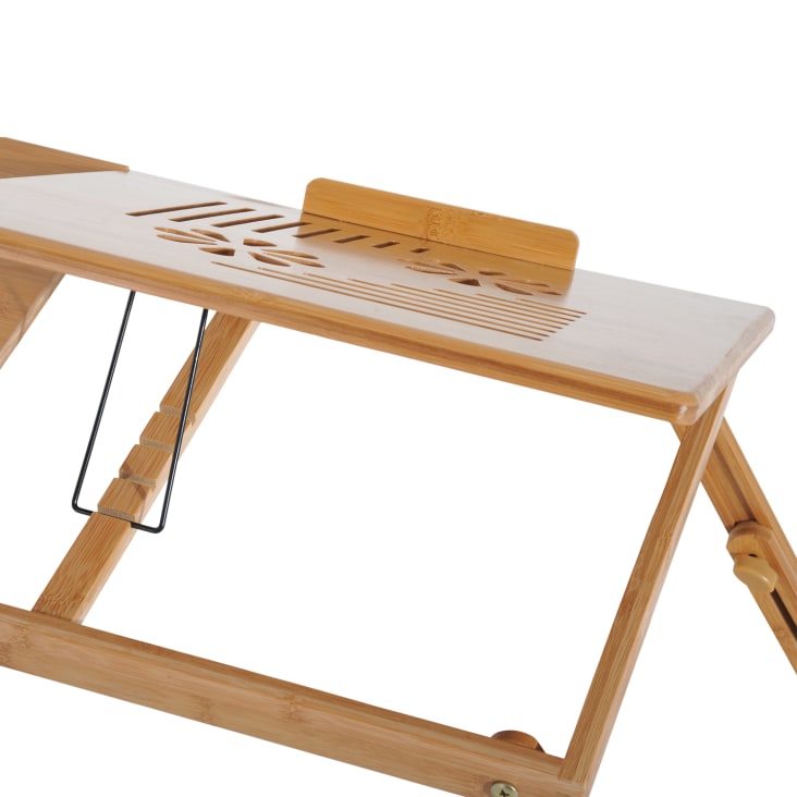 Mesa plegable para portátil – Mesa de sofá de madera ajustable en altura y  escritorio portátil para laptop con reposapiés, tapón de borde, portavasos