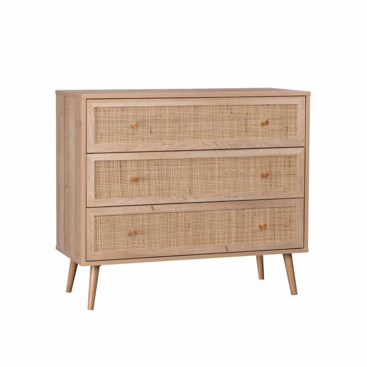 Commode en décor bois et cannage