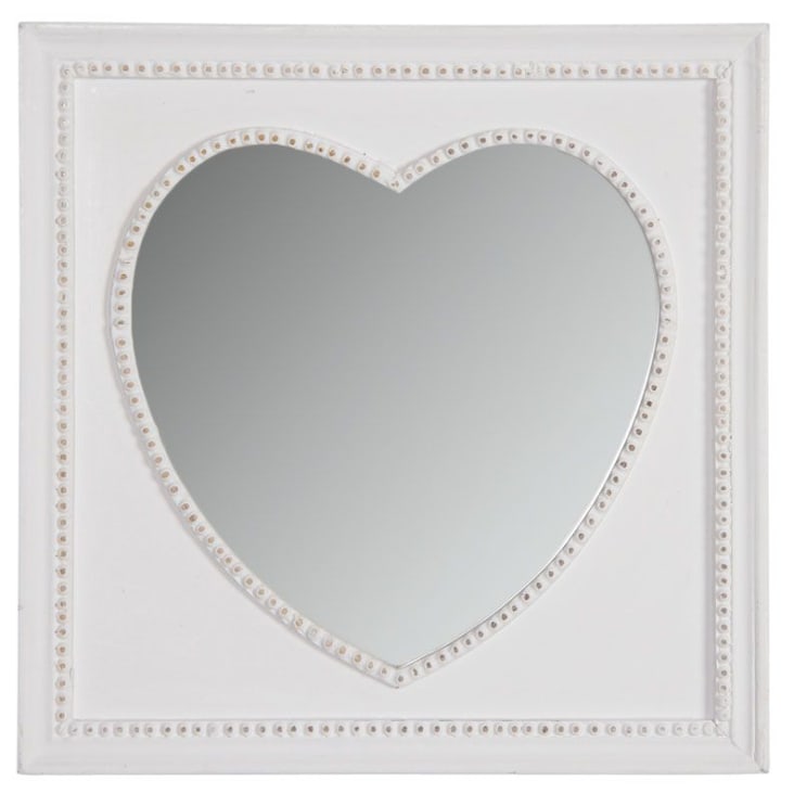 Miroir carré coeur blanc 28x28cm