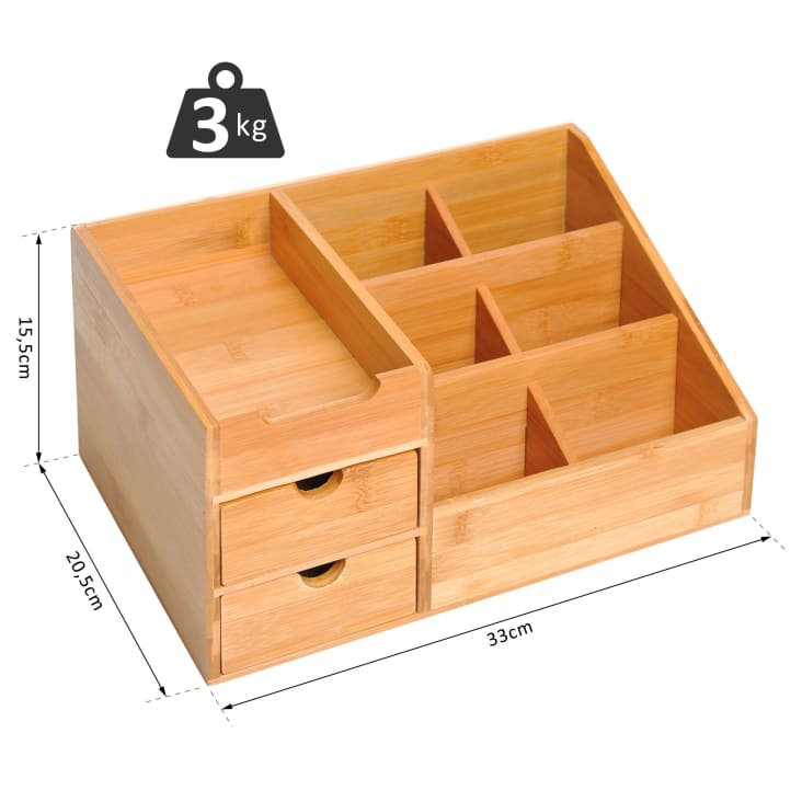Okllen Organizador de escritorio de bambú, organizador de estante de madera  natural para escritorio con cajones, estantería de mesa, organizador de