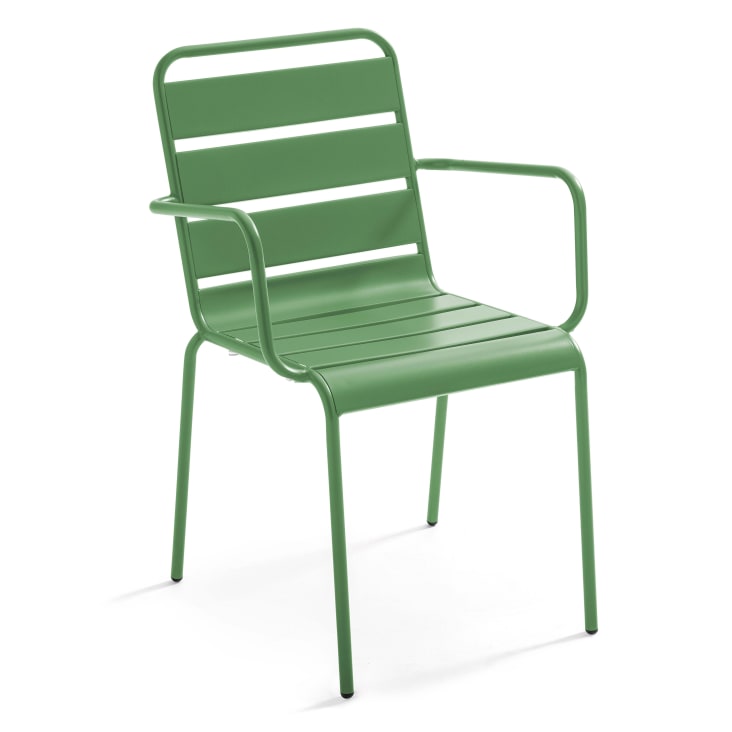 Ensemble table de jardin carrée et 2 fauteuils acier vert cactus-Palavas cropped-5