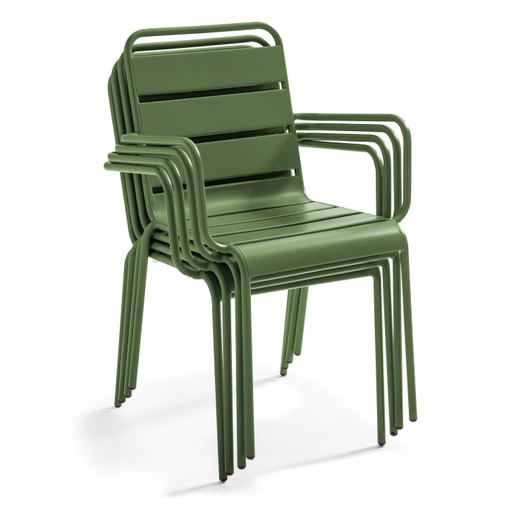 Ensemble table de jardin carrée et 2 fauteuils acier vert cactus-Palavas cropped-6