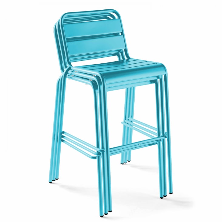 Chaise haute de jardin en métal bleu-Palavas cropped-6