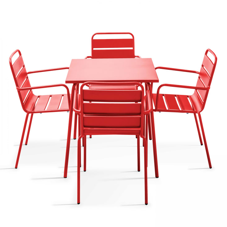 Table de jardin carrée en métal rouge-Palavas cropped-6