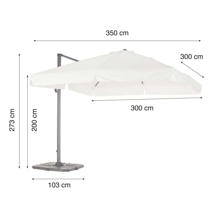 Parasol déporté inclinable blanc 3x3m-MILAN cropped-8
