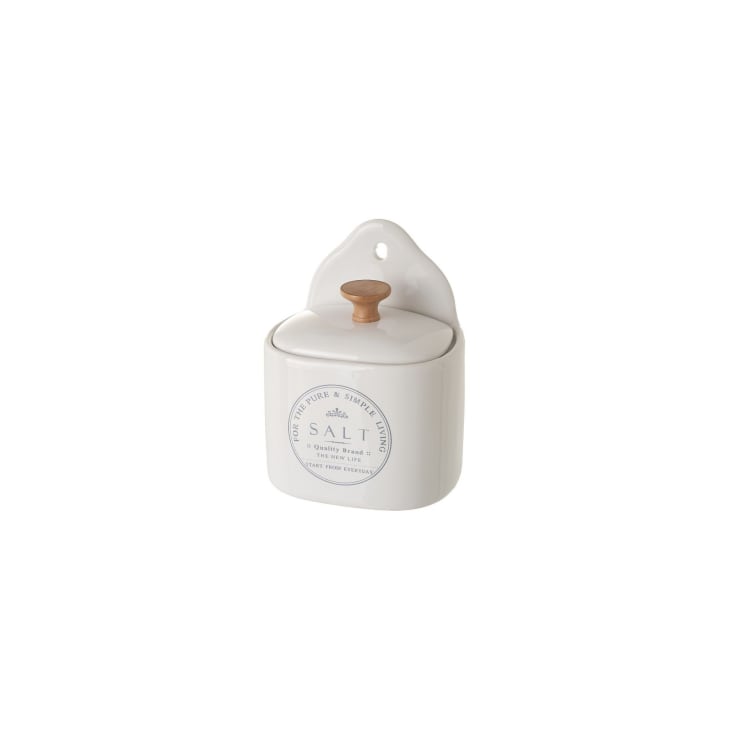 Pot à Sel Céramique Et Couvercle Bambou Blanc D 7.7x9cm