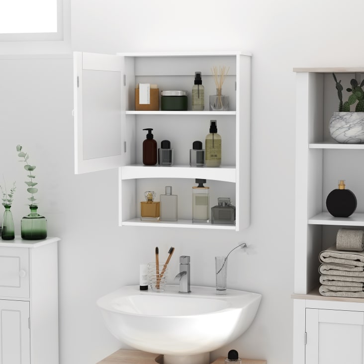 Mueble De Baño De Pared De 60 Cm Con Compartimiento Espejo Y