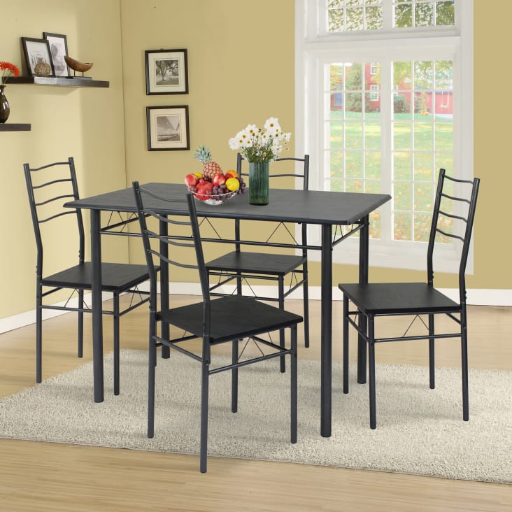 Ensemble de Table et 4 chaises pour salle à manger noir/gris-LIMA cropped-2