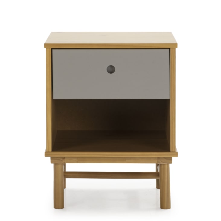 Table de chevet 1 tiroir couleur bois et gris, bois massif-MAGNUS cropped-2