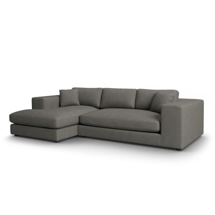 Canapé d'angle 5 places en tissu structuré gris foncé-TENDANCE