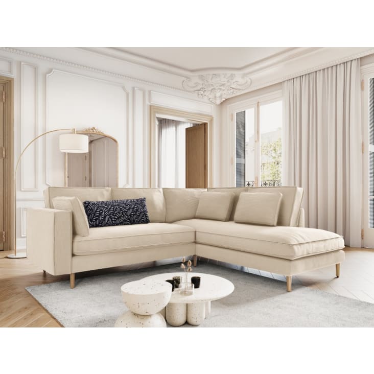 Canapé d'angle 5 places en tissu structuré beige clair-ALEXIS cropped-2