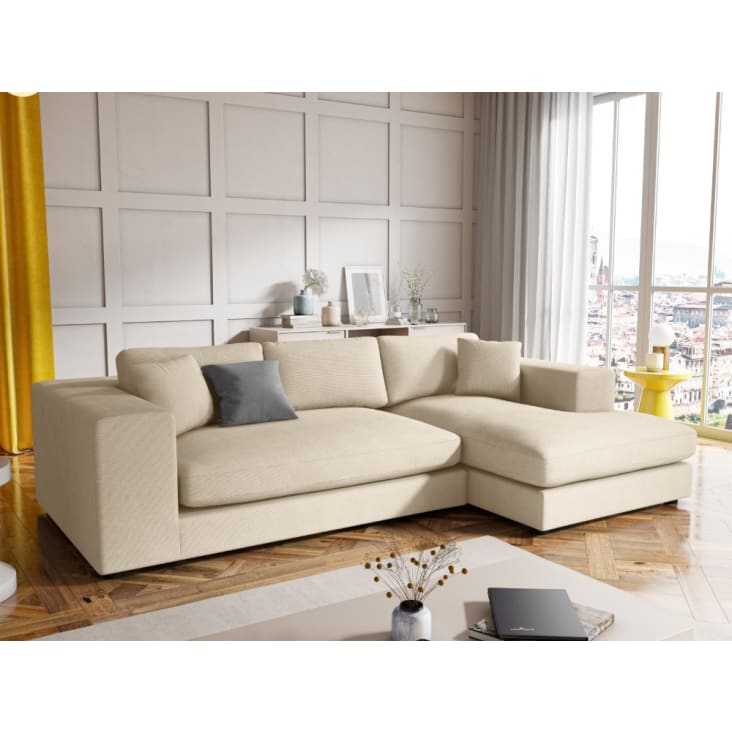 Canapé d'angle 5 places en tissu structuré beige clair-TENDANCE cropped-2