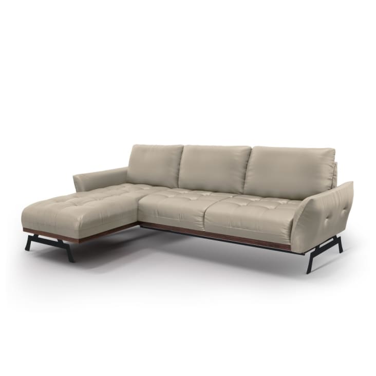 Canapé d'angle 4 places en cuir gris clair-OLIVIER