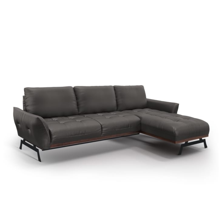 Canapé d'angle 4 places en cuir gris foncé-OLIVIER