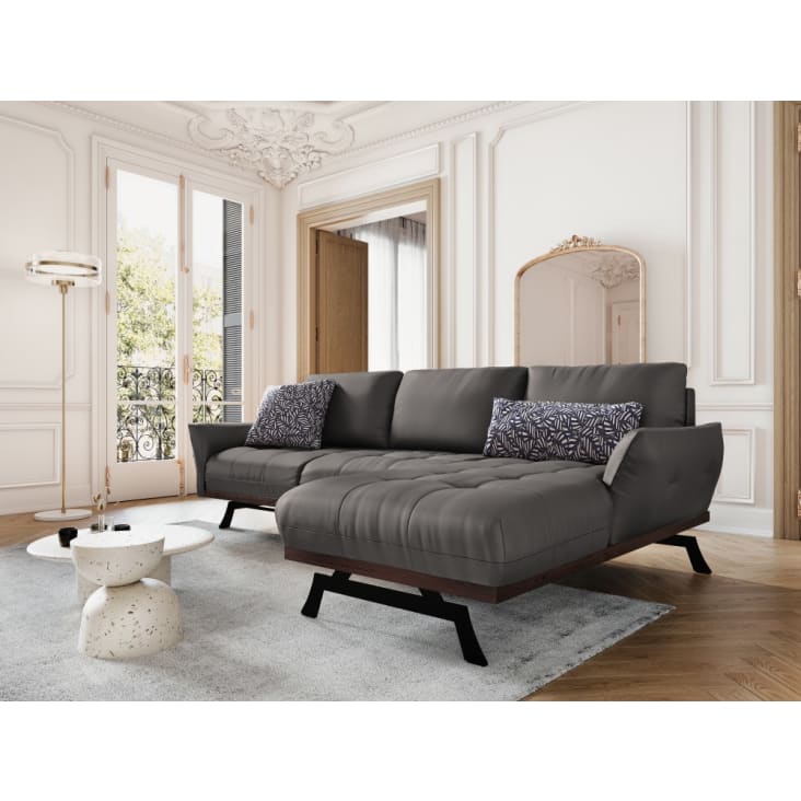 Canapé d'angle 4 places en cuir gris foncé-OLIVIER cropped-2
