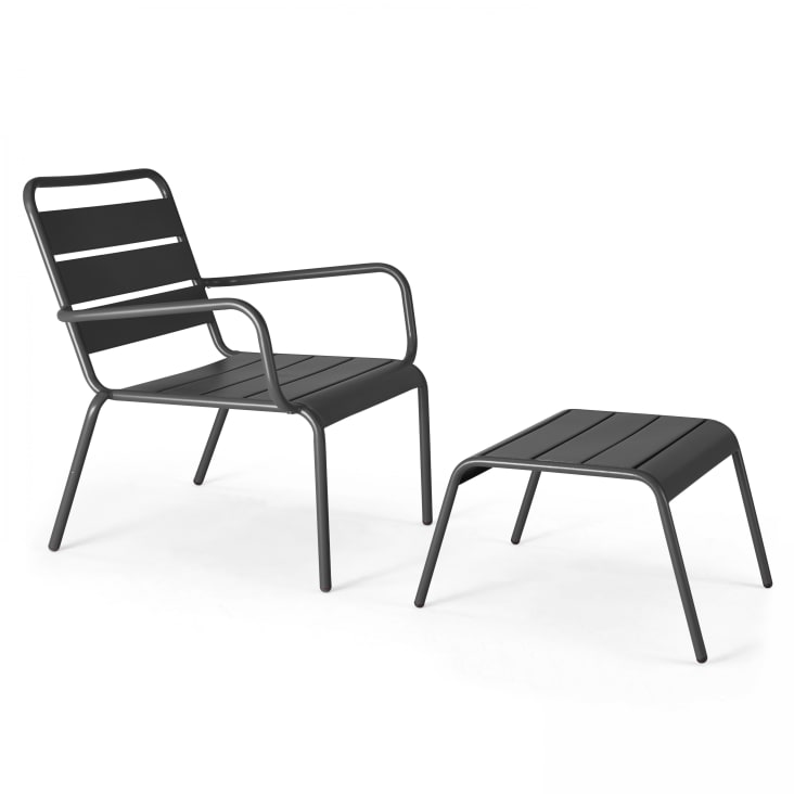 Lot de 2 fauteuils relax avec repose-pieds en métal gris-Palavas cropped-5