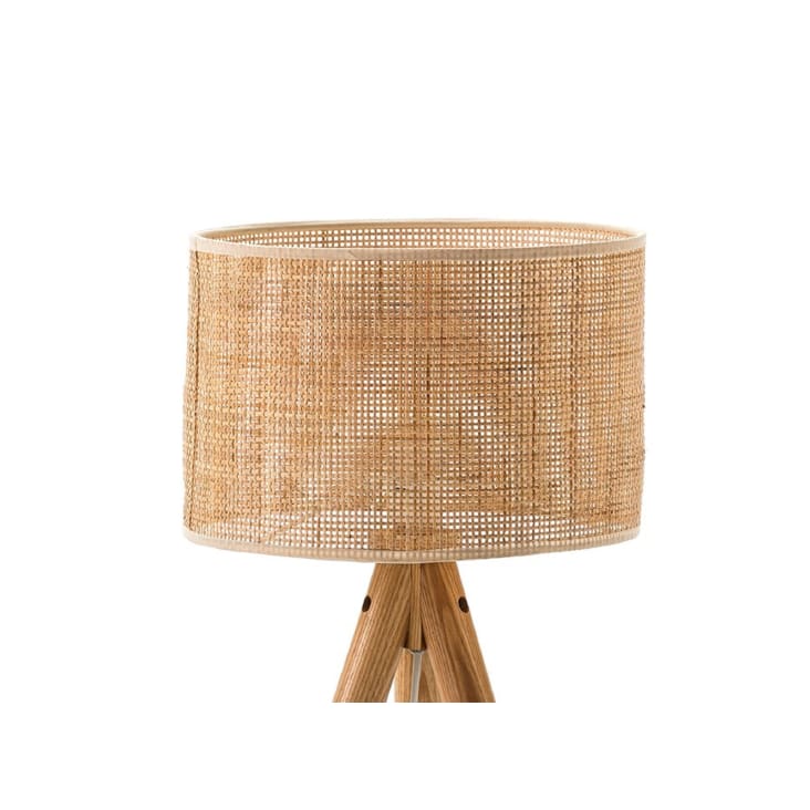 Lámpara mesa tripodal madera natural y pantalla de mimbre Lámpara de mesa  madera pantalla mimbre