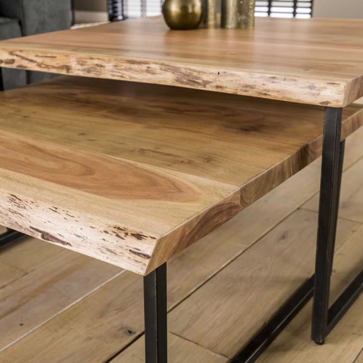 Petite table basse industrielle 2 plateaux en acacia - Made In Meubles