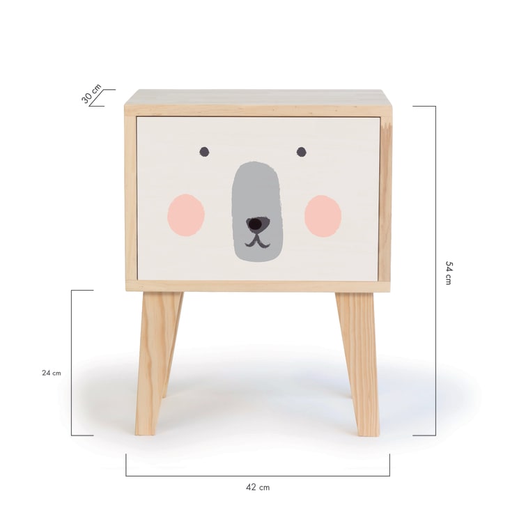 Table de chevet en pin pour enfants dessin d'ours. BEAR