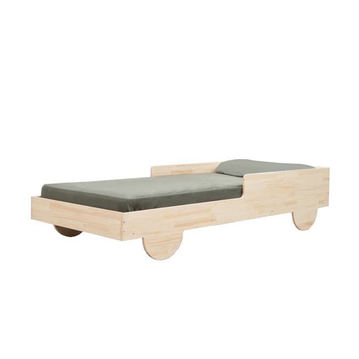 Cama de madera de pino macizo en color natural estilo Montessori.-CAR BED