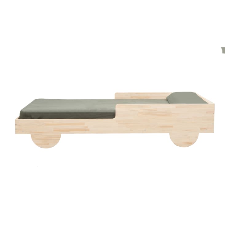 Cama de madera de pino macizo en color natural estilo Montessori.-CAR BED cropped-5