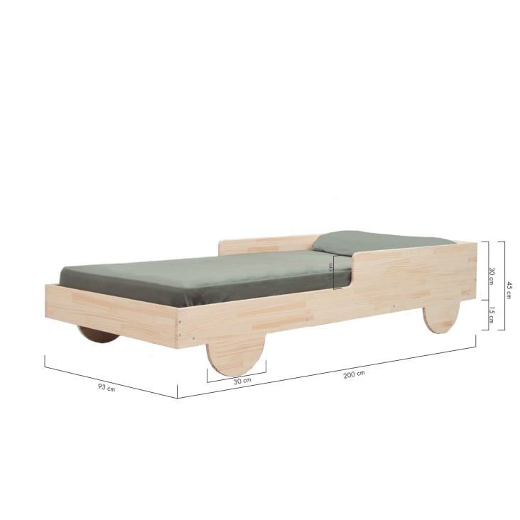 Cama de madera de pino macizo en color natural estilo Montessori.-CAR BED cropped-9