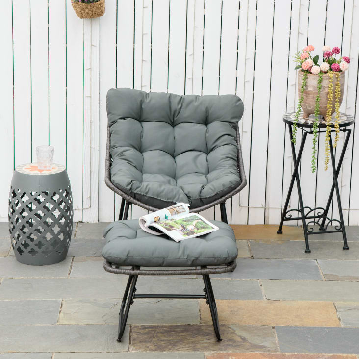 TecTake Fauteuil Relaxation Jardin Avec Repose-Pieds - Aluminium INOX, Résine Tressée, Dossier Inclinable Et Coussins