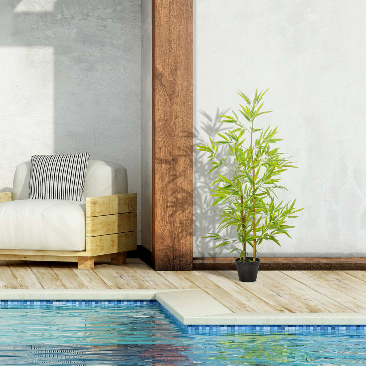 Bambou artificiel XL 1,60H m 975 feuilles denses réalistes pot inclus noir  vert - Vase et plante artificielle - Objet décoratif - Décoration