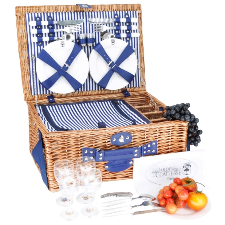 Cestino Da Picnic In Vimini Tweed Grigio Per 4 Persone - Con Borsa Frigo, Piatti, Posate, Bicchieri E Coperta 140x120 Cm - Red Hamper - 2