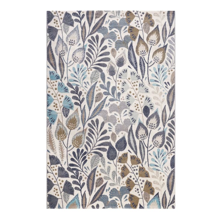 Tapis exterieur thème floral bleu beige 80x150-Lilly