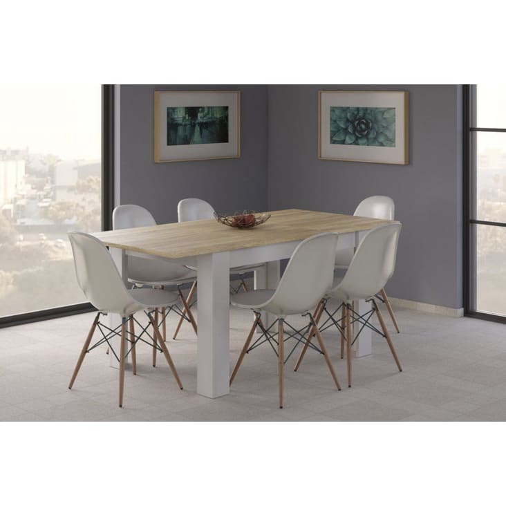 Table extensible effet bois 67x67/135 cm blanc et chêne NEWARK