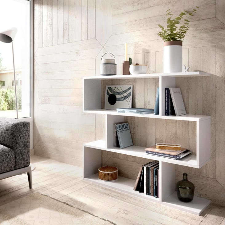 Libreria con 3 scomparti effetto legno bianco lucido HAMPTON