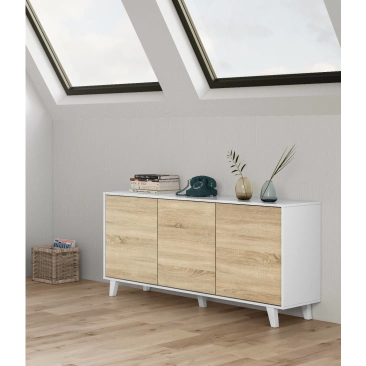 Credenza tre ante in legno bianco e rovere - Spazio Casa